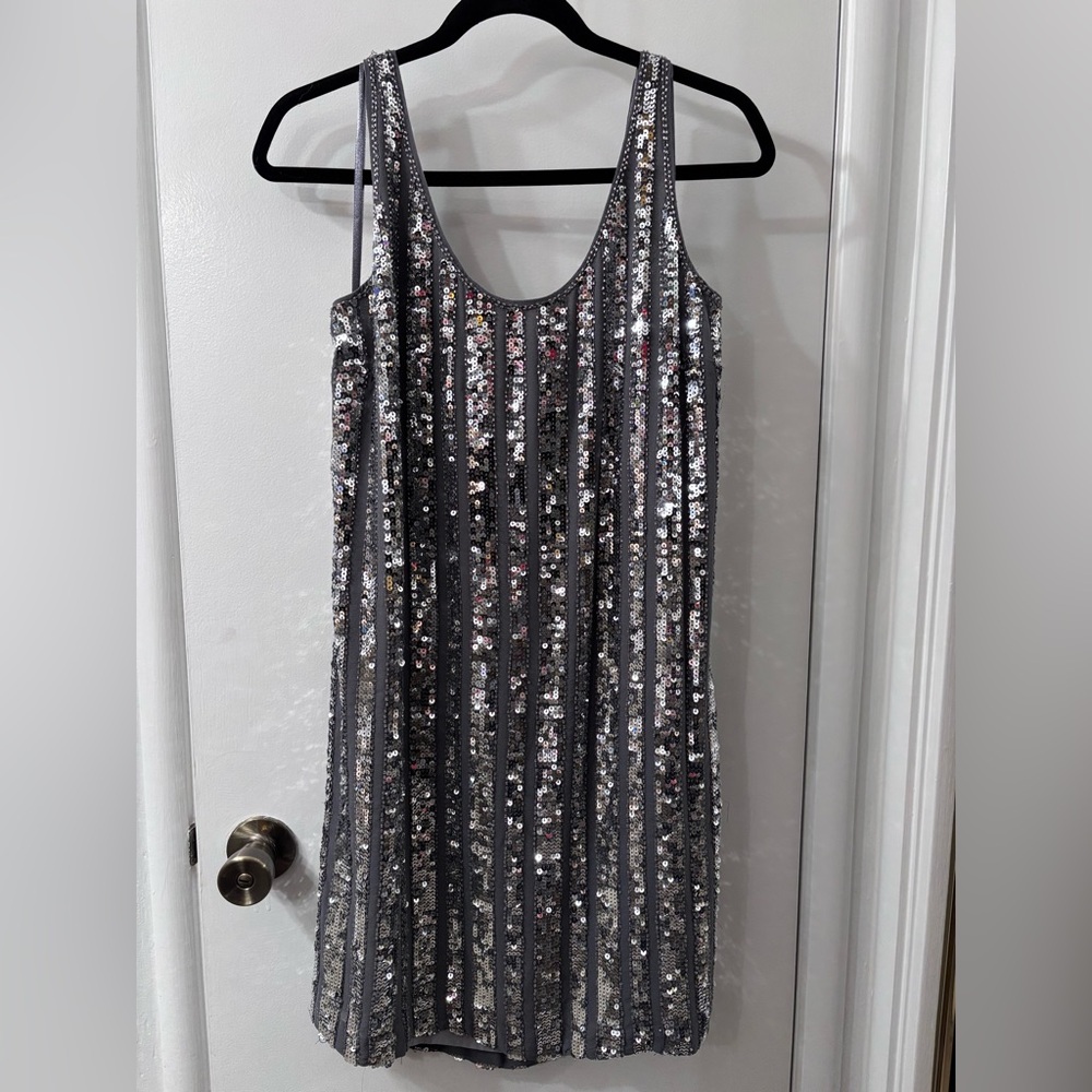INC Silver Sequin Cocktail Mini Dress